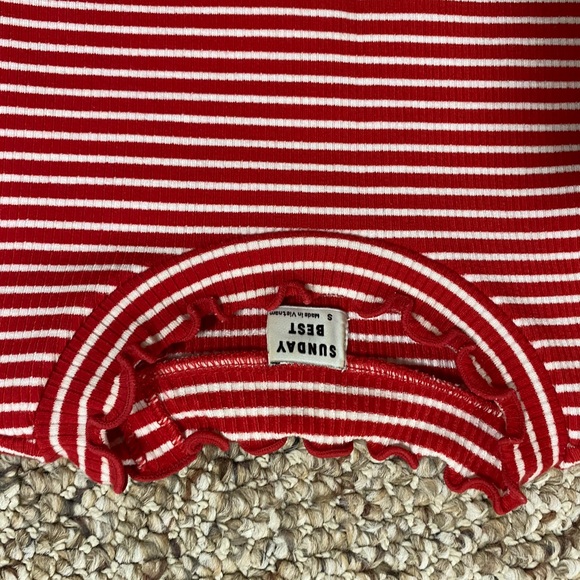 Sunday Best Aritzia Red White Stripe Tee - Picture 4 of 5